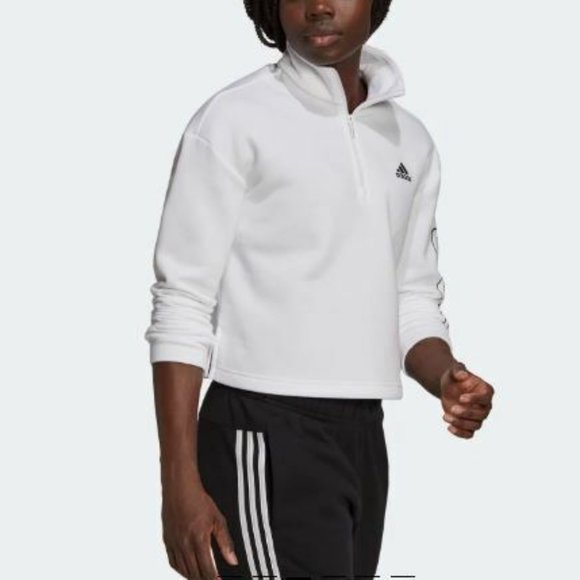 Adidas Sweater Womens White Crop Top Pullover Fleece Sweatshirt Sz.2XL - Picture 2 of 16